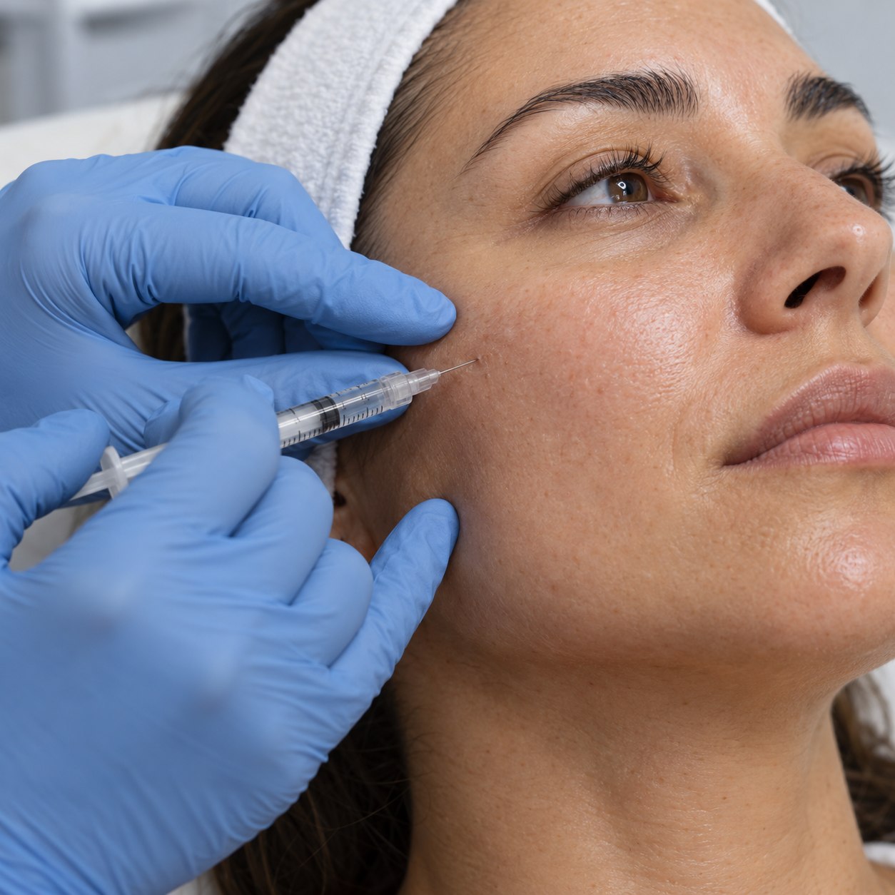 Imagem ilustrativa de uma microinjeção de skinbooster ou mesoterapia na pele